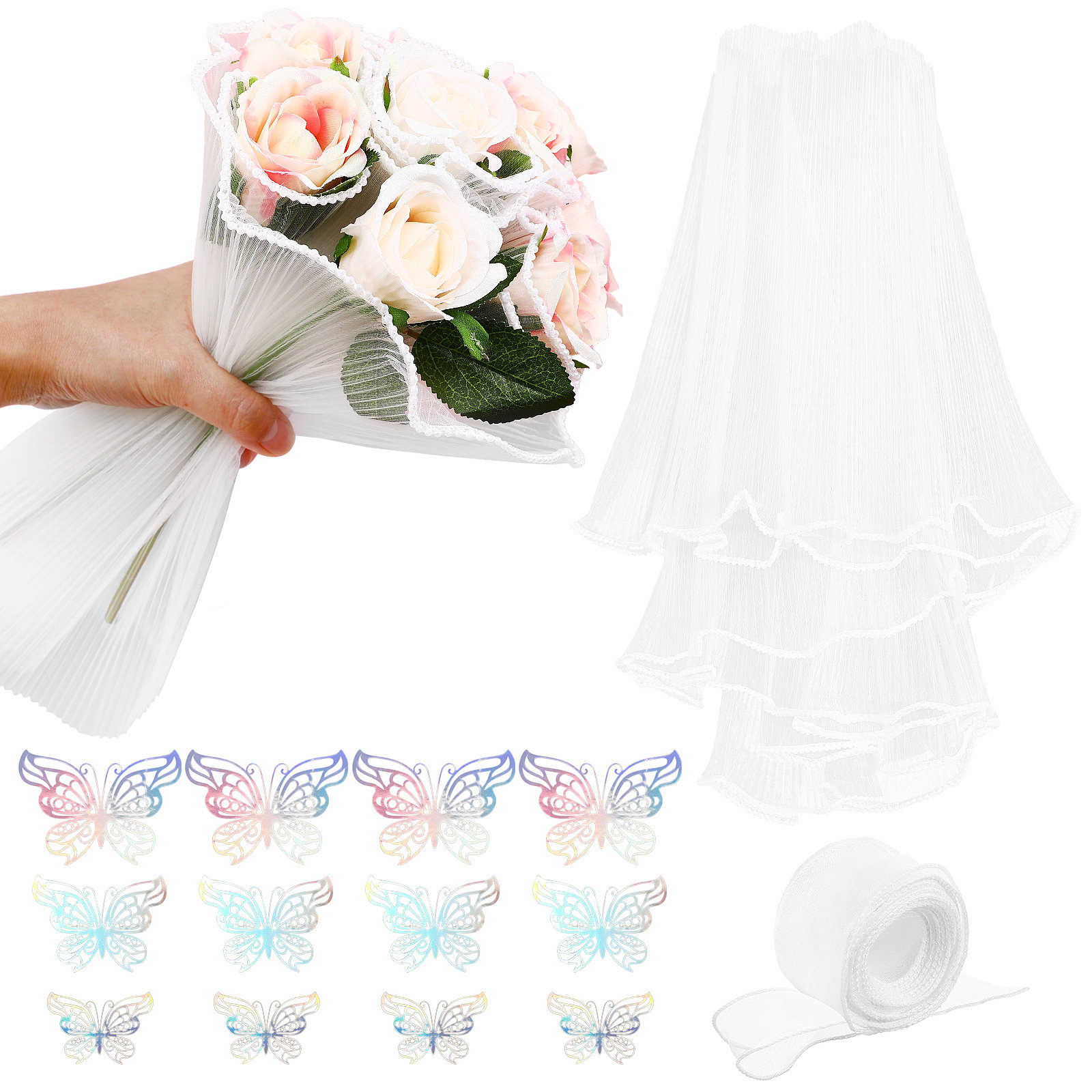 Florist Supply Ribbon - 1Set Flower Bouquet Wrapping Pearl Mesh