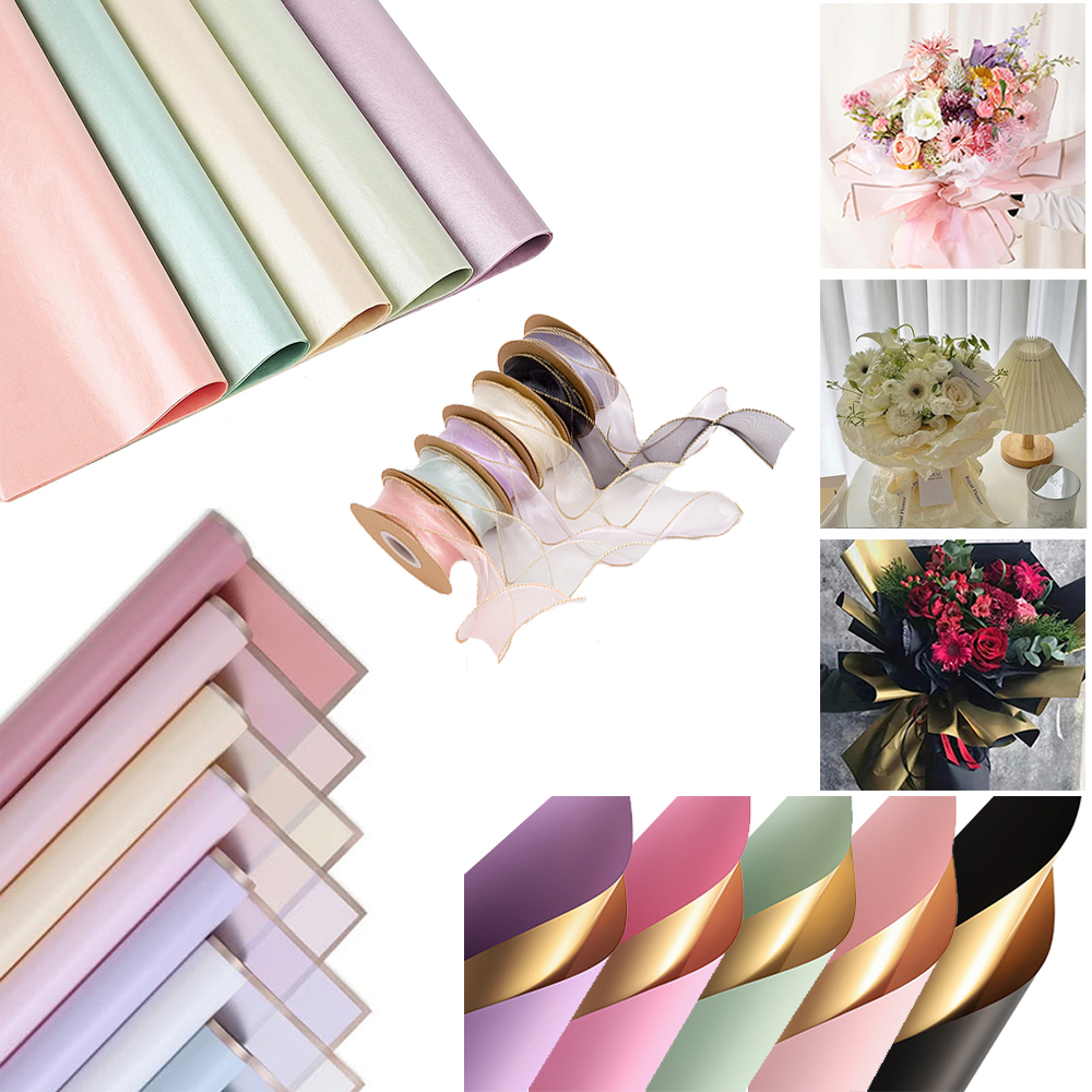 Florist Supply Ribbon - Colors Bouquet Gold Edge Double Sided